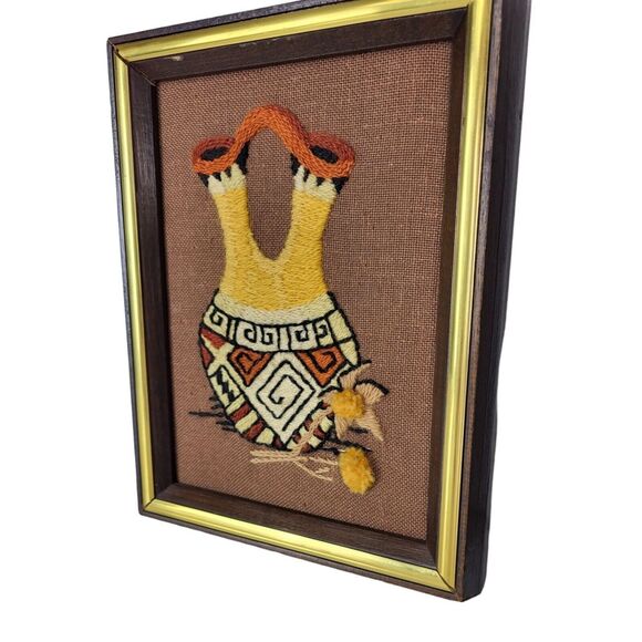 Vintage 70s Southwestern Native American Framed Crewel Embroidery Wall Hangings - Picture 5 of 8